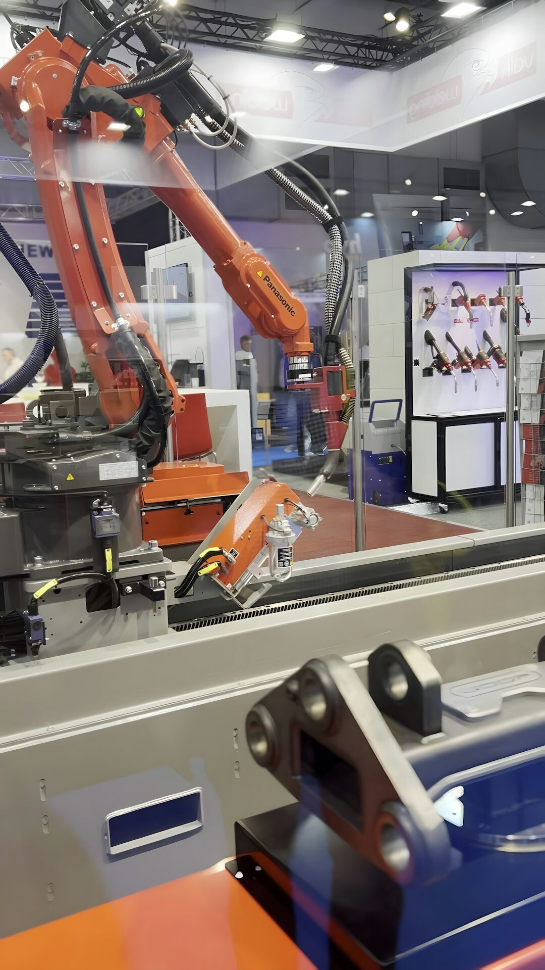 Automated factory assembly line with robotic arms