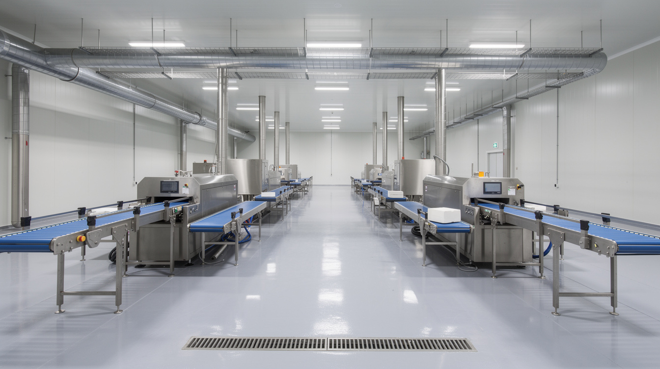 Food processing facility with stainless steel equipment